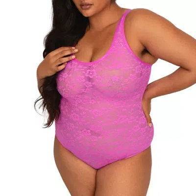 Curvy Couture No Show Lace Bodysuit- 1604 In Pink