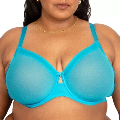 Curvy Couture Full Figure Mesh Underwire Bra In Blue