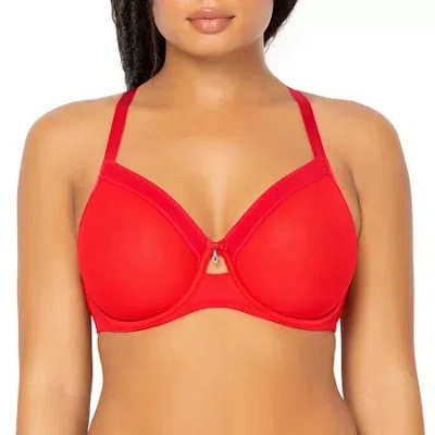 Curvy Couture Sheer Mesh Unlined Underwire Bra-1311 In Red