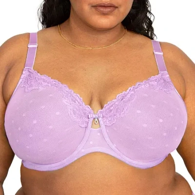 Curvy Couture Sheer Whisper Full Coverage Unlined Underwire Bra- 1368 In Purple