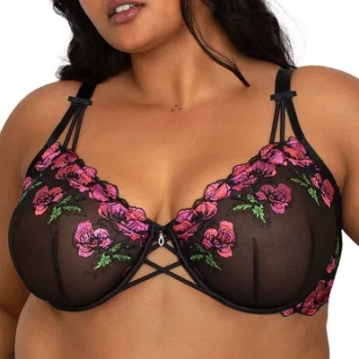 Curvy Couture Embroidery Unlined Balconette-1613 In Black