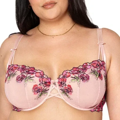 Curvy Couture Embroidery Unlined Balconette-1613 In Pink