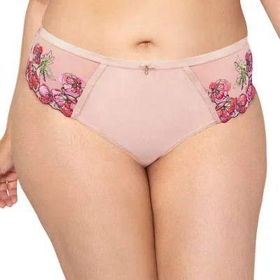 Curvy Couture Lush Embroidery Strappy Back Brief- 1615 In Pink