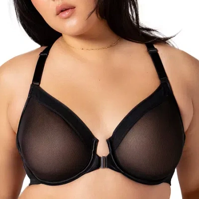 Curvy Couture Sheer Mesh Front Close Racerback Bra-1618 In Black