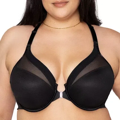 Curvy Couture Sheer Mesh Front-close T-shirt Bra- 1619 In Black