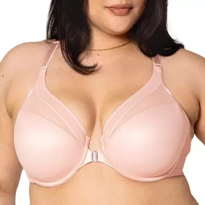 Curvy Couture Sheer Mesh Front-close T-shirt Bra- 1619 In Pink