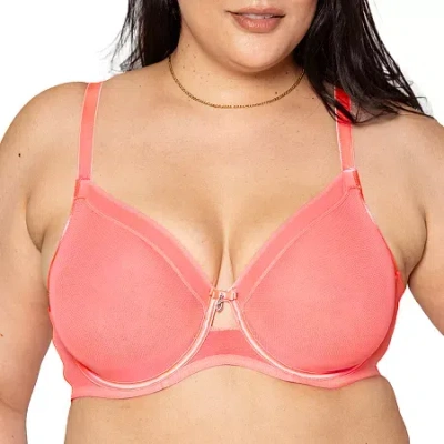 Curvy Couture Sheer Mesh Unlined Underwire Bra-1311 In Orange