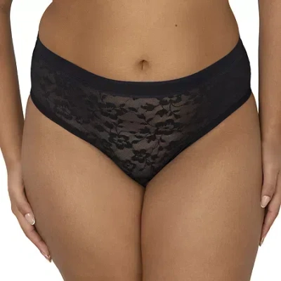 Curvy Couture No Show Lace High Cut Brief Panty - 1363 In Black