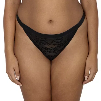 Curvy Couture No Show Lace G-string Thong Panty - 1383 In Black