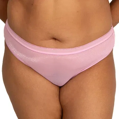 Curvy Couture Shimmer Mesh High Cut Brief- 1386 In Pink