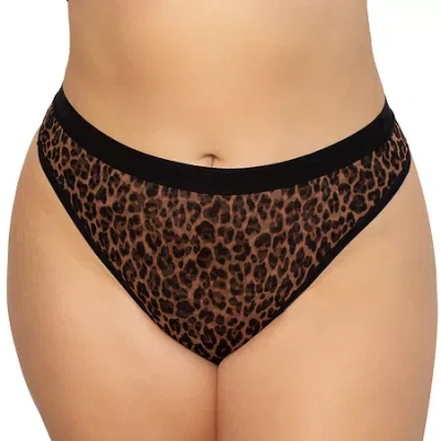 Curvy Couture Sheer Mesh High Cut Thong-1312 In Brown