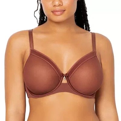 Curvy Couture Sheer Mesh Unlined Underwire Bra-1311 In Brown