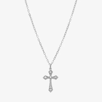 1928 Jewelry 1928 Silver Tone Womens Crystal Alloy Cross 15 Inch Pendant Necklace In Silver