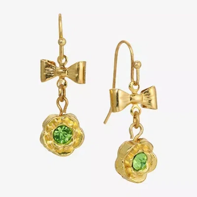 1928 Jewelry 1928 Womens Green Crystal Bow Flower Drop Earrings In Gold