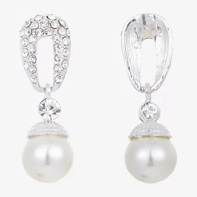 Vieste Rosa Womens Simulated Pearl Round Drop Earrings In Silver