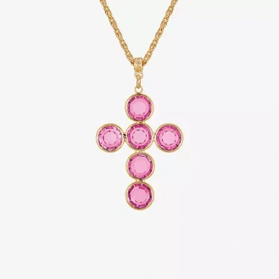 1928 Jewelry 1928 Womens Purple Crystal Alloy Cross 20 Inch Pendant Necklace In Pink