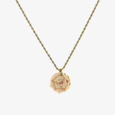 1928 Jewelry 1928 Porcelain Rose Womens Alloy Flower 16 Inch Pendant Necklace In Gold