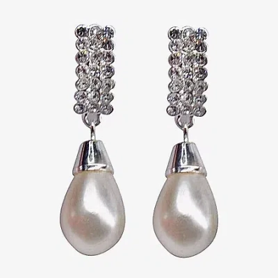 Vieste Rosa Womens Simulated Pearl Rectangular Drop Earrings In Silver