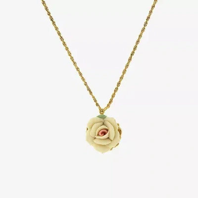 1928 Jewelry 1928 Porcelain Rose Womens Alloy Flower 16 Inch Pendant Necklace In Gold