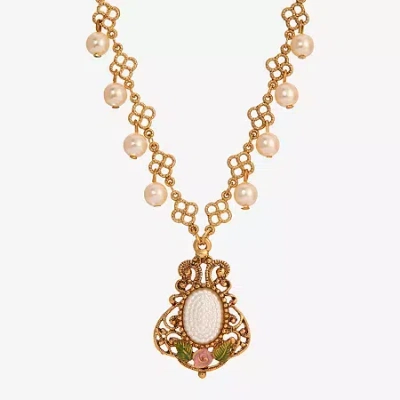 1928 Jewelry 1928 Womens White Glass Alloy Flower 16 Inch Pendant Necklace In Gold