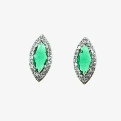 Vieste Rosa Halo Green Crystal 1/2 Inch Marquise Stud Earrings In Green