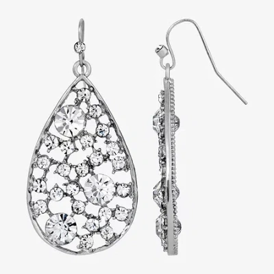 1928 Jewelry 1928 Silver Tone Womens Crystal Pear Drop Earrings In White