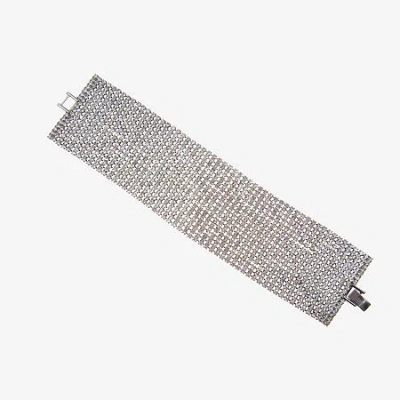 Vieste Rosa Silver Tone Mesh Pave Womens Cuff Bracelet In Silver