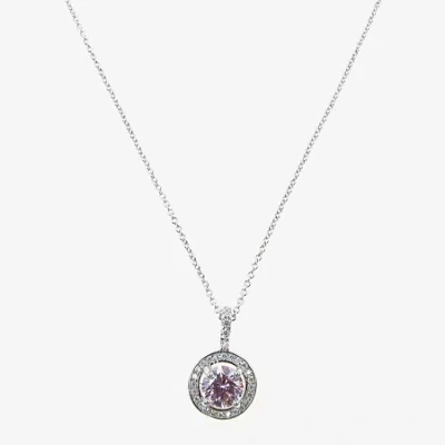 Vieste Rosa Halo Womens Green Crystal Round 16 Inch Pendant Necklace In Pink
