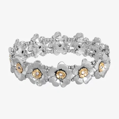 1928 Jewelry 1928 Two-tone Womens Crystal Flower Stretch Bracelet In White