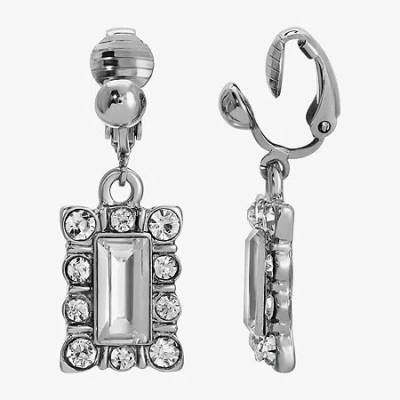 1928 Jewelry 1928 Silver Tone Womens Crystal Rectangular Clip On Earrings In White