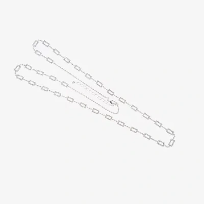 Vieste Rosa Silver Tone Pave Rectangular Womens 36 Inch Link Chain Necklace In Silver
