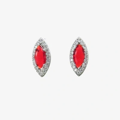 Vieste Rosa Halo Green Crystal 1/2 Inch Marquise Stud Earrings In Red