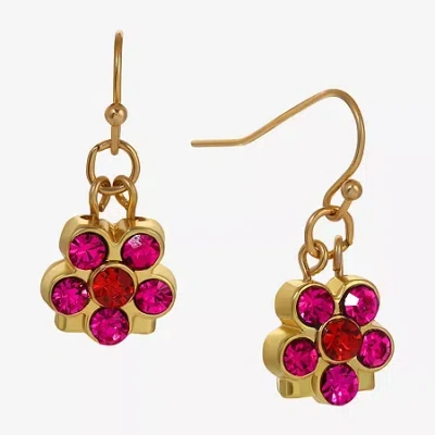 1928 Jewelry 1928 Gold Tone & Pink Womens Pink Crystal Flower Drop Earrings In Multi