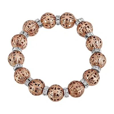 1928 Jewelry 1928 Rose Gold Tone Womens Crystal Stretch Bracelet In Gold