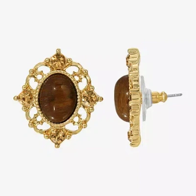 1928 Jewelry 1928 Gold Tone Brown Crystal 1 Inch Stud Earrings In Gold
