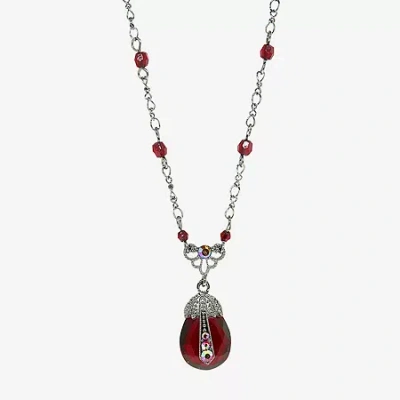 1928 Jewelry 1928 Silver Tone Red Crystal 16 Inch Link Pendant In Multi