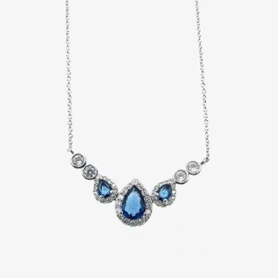 Vieste Rosa Womens Blue Cubic Zirconia Pear 16 Inch Pendant Necklace In Blue
