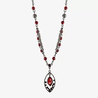 1928 Jewelry 1928 Black Tone Red Crystal 16 Inch Link Pendant In Multi