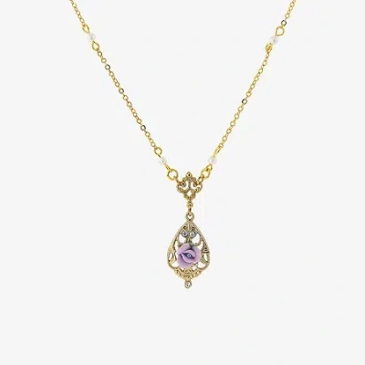1928 Jewelry 1928 Porcelain Rose Womens Crystal Alloy Flower 17 Inch Pendant Necklace In Gold