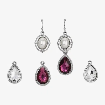 1928 Jewelry 1928 Silver Tone & Purple Interchangeable Drop Womens Simulated Pearl 3 Pair Earring Set In Purple
