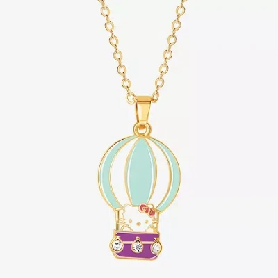 Hello Kitty Hot Air Balloon Womens Crystal 18k Gold Over Brass 16 Inch Pendant Necklace In Gold