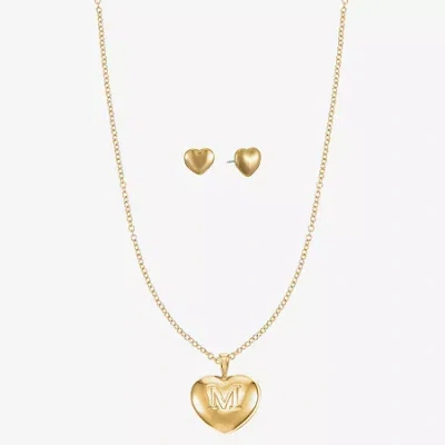 Mixit Gold Tone Pendant Necklace & Stud Earrings Womens Heart Hypoallergenic 2-pc. Jewelry Set In Gold