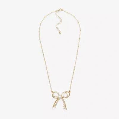 Bold Elements Gold Tone Womens Simulated Pearl Bow 18 Inch Pendant Necklace In Gold