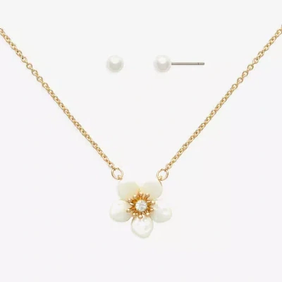 Mixit Womens Cubic Zirconia Simulated Pearl Flower Hypoallergenic 2-pc. Jewelry Set In Silver