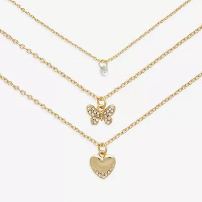 Mixit Womens Cubic Zirconia Butterfly Heart Hypoallergenic 3-pc. Necklace Set In Gold
