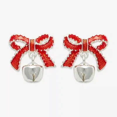Mixit Silver Tone Bow & Bell 21.6mm Stud Earrings In Red