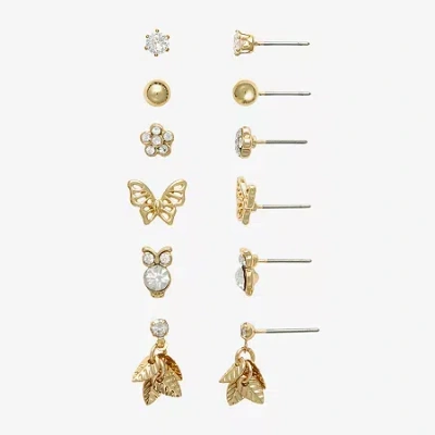 Mixit Womens Cubic Zirconia Butterfly Flower Hypoallergenic 6 Pair Earring Set In Yellow