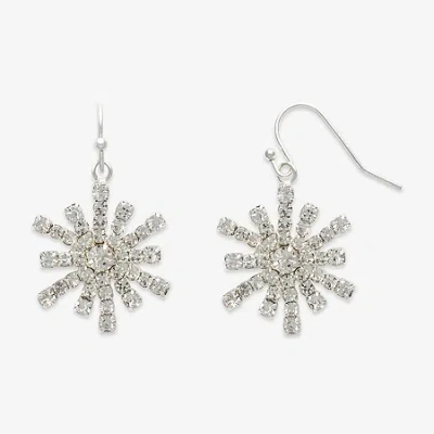 Mixit Silver Tone Snowflake Womens Multi Color Cubic Zirconia Drop Earrings In Metallic