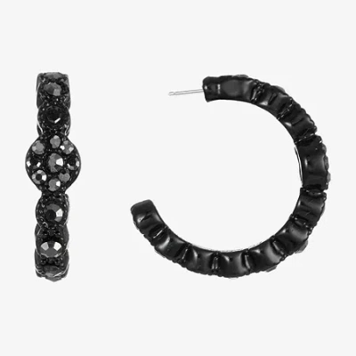 Mixit Black Womens Gray Glass 38mm Round Hypoallergenic Hoop Earrings In Black