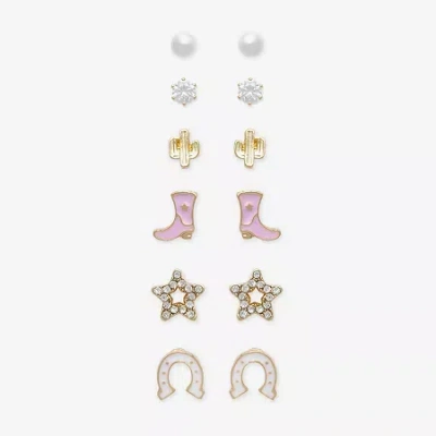 Mixit Womens Cubic Zirconia Simulated Pearl Star 6 Pair Earring Set In Gold